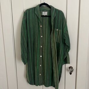 Vintage Robe Shirt Dress Green Striped, Large